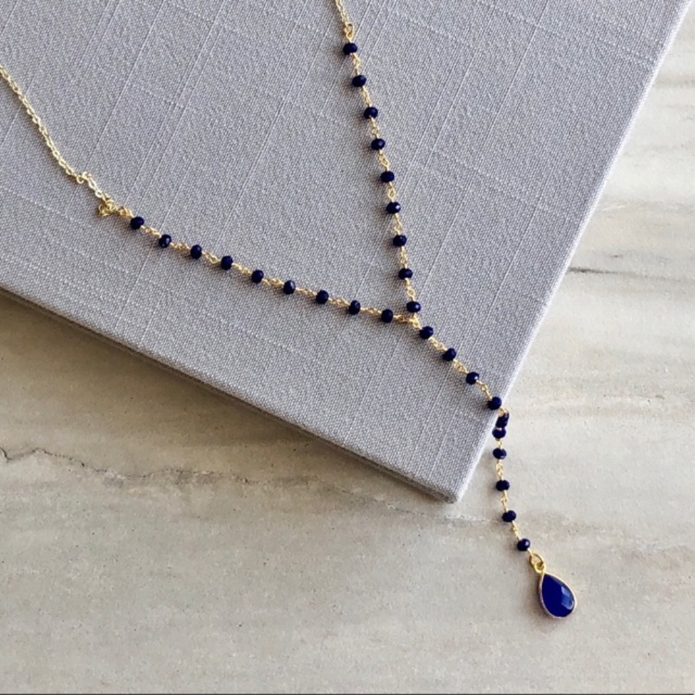 💧14K Blue Chalcedony Rosary Necklace - Picture 4 of 7